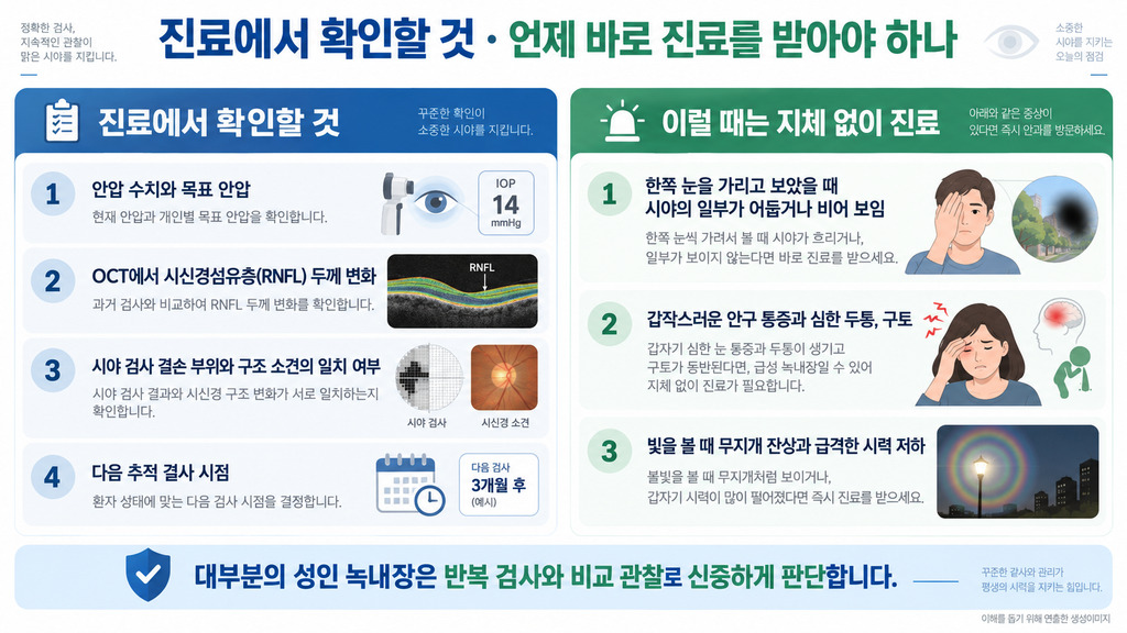 녹내장 진료에서 확인할 것과 바로 진료가 필요한 경우