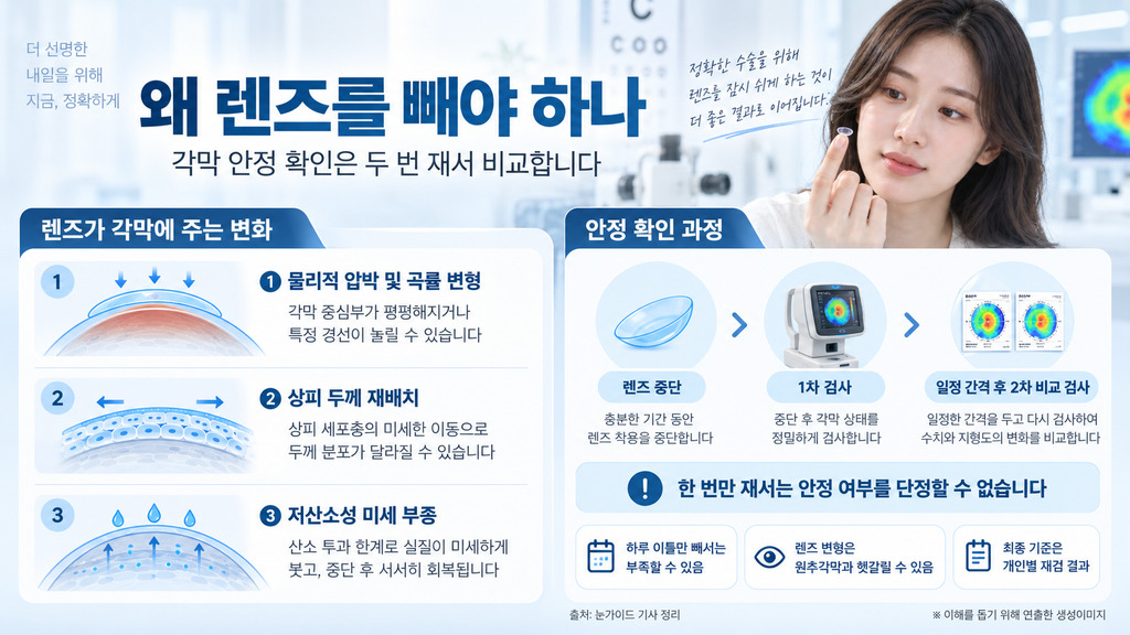 수술 전 콘택트렌즈를 빼야 하는 이유와 각막 안정 확인 과정