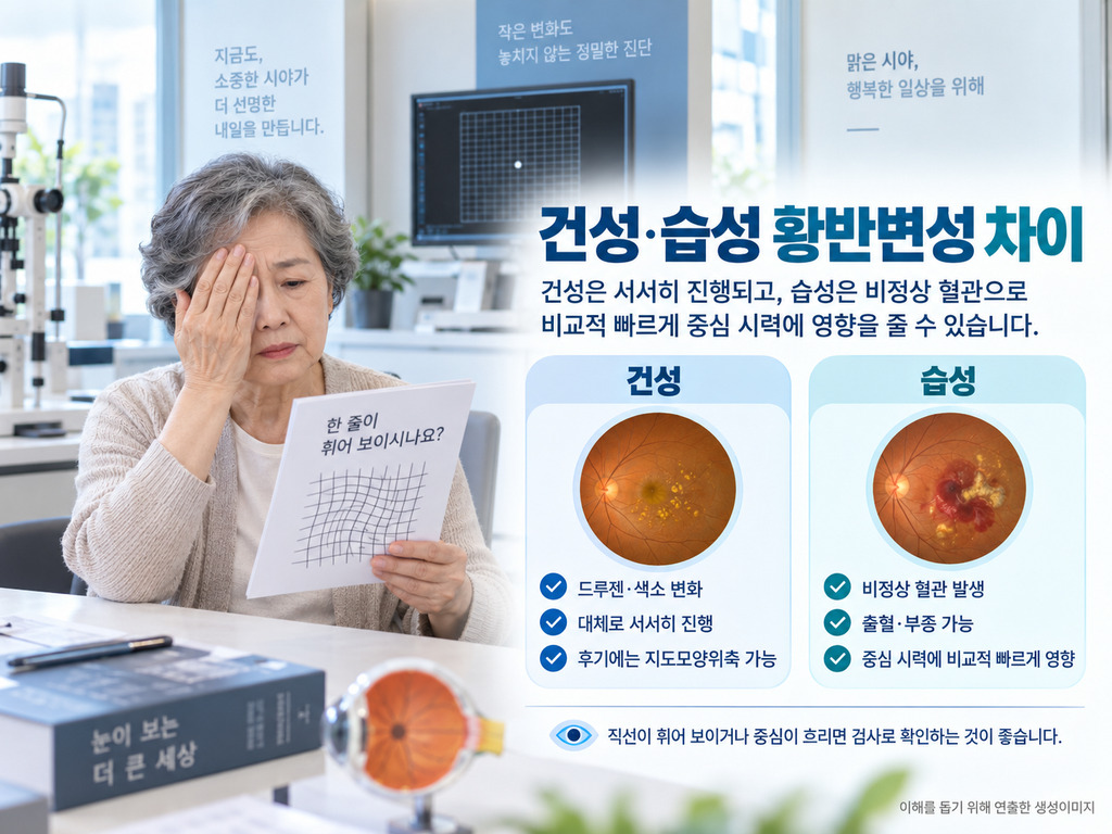 건성과 습성 황반변성의 차이를 설명한 그림