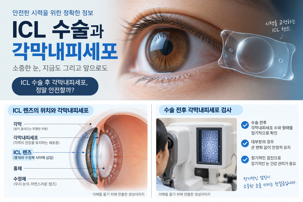 ICL 렌즈 위치와 각막내피세포 검사를 설명한 인포그래픽