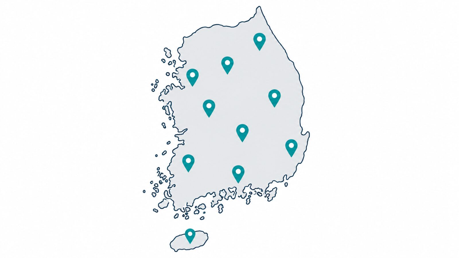 지도 실루엣 위 위치 핀 일러스트