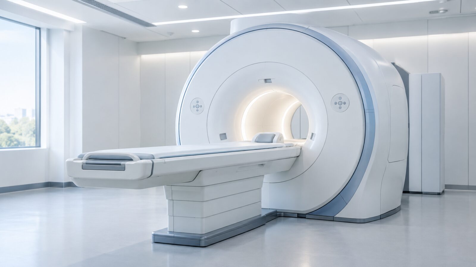 사람이 없는 검사실의 MRI 장비