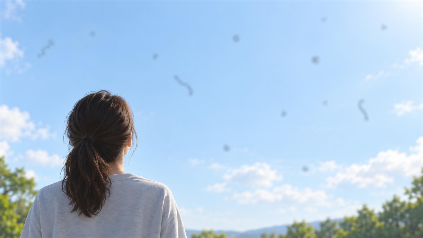 하늘을 보다 눈앞에 떠다니는 점을 느끼는 장면