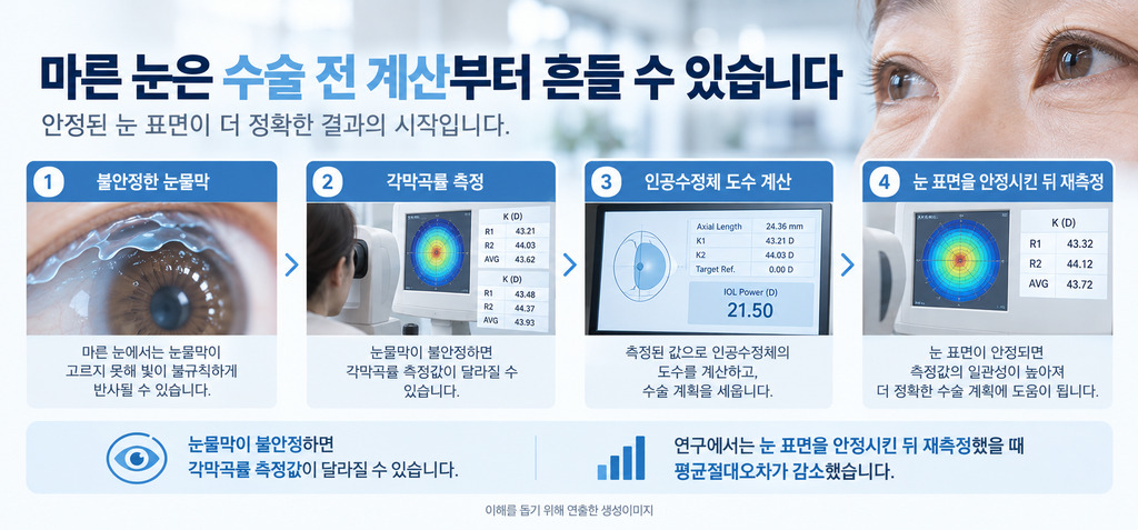 백내장 수술 전부터 마른 눈의 검사와 렌즈 도수 계산 영향