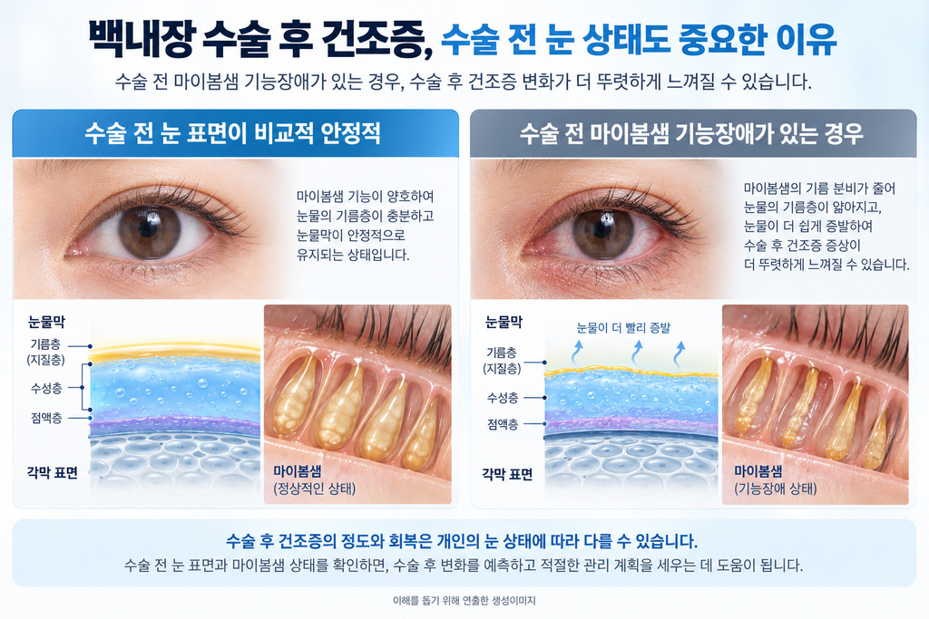 수술 전 눈 표면 상태에 따른 백내장 수술 후 건조감 차이
