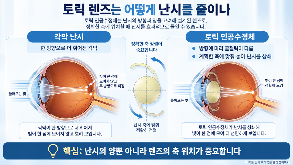 각막 난시와 토릭 인공수정체의 난시 교정 원리